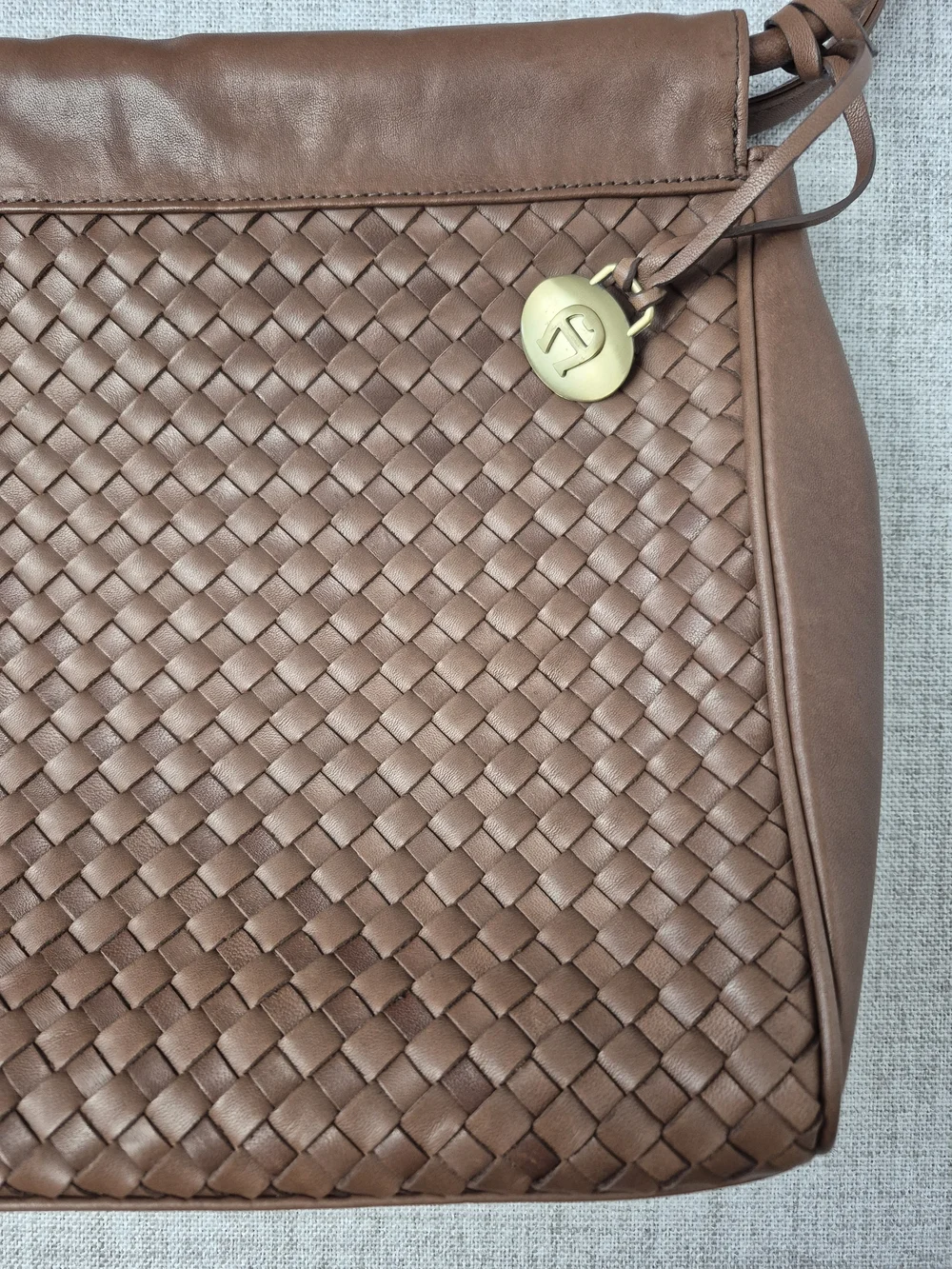 Vtg 90s Etienne Aigner Woven Leather Purse Cognac Brown Intrecciato